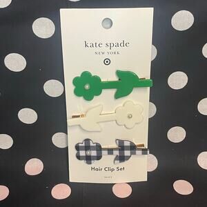 Kate Spade for Target 3pk Floral Hair Clip - Green/Cream/Black Plaid NEW!